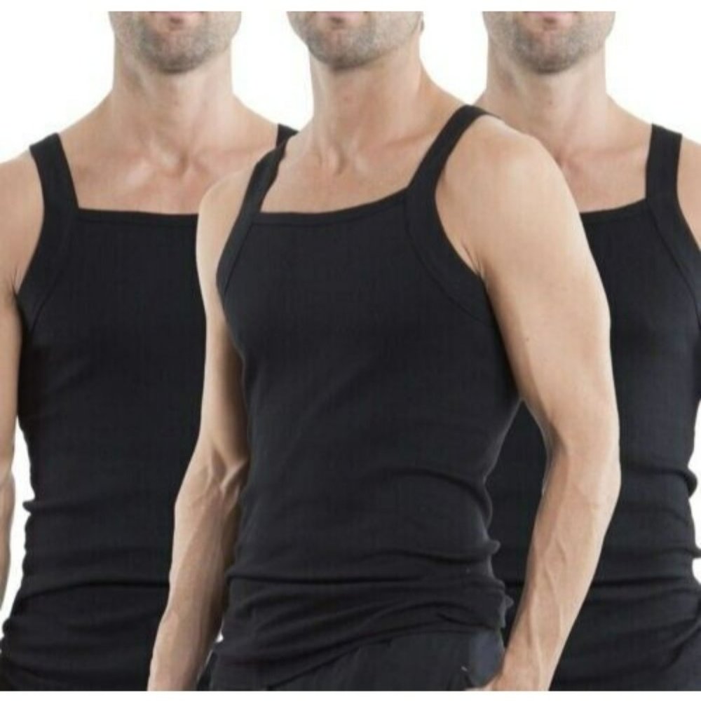 New PAPI Tank Top Square Neck 3-Pack BLACK Men